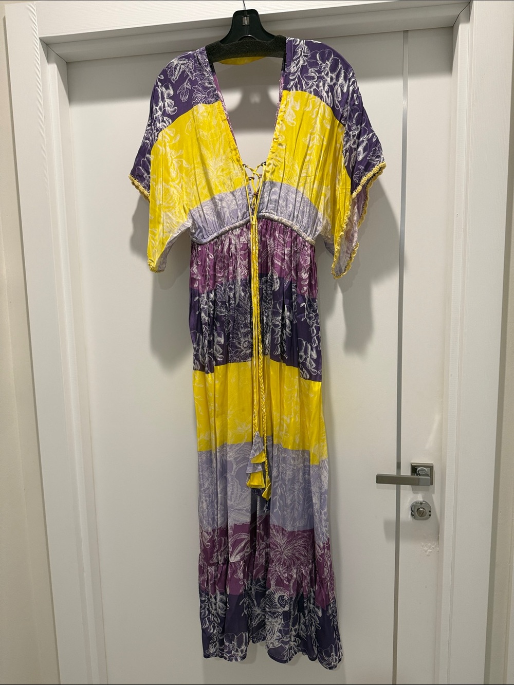 Take by Sabrina Crippa Tie-Front Maxi Dress in Yellow and Purple